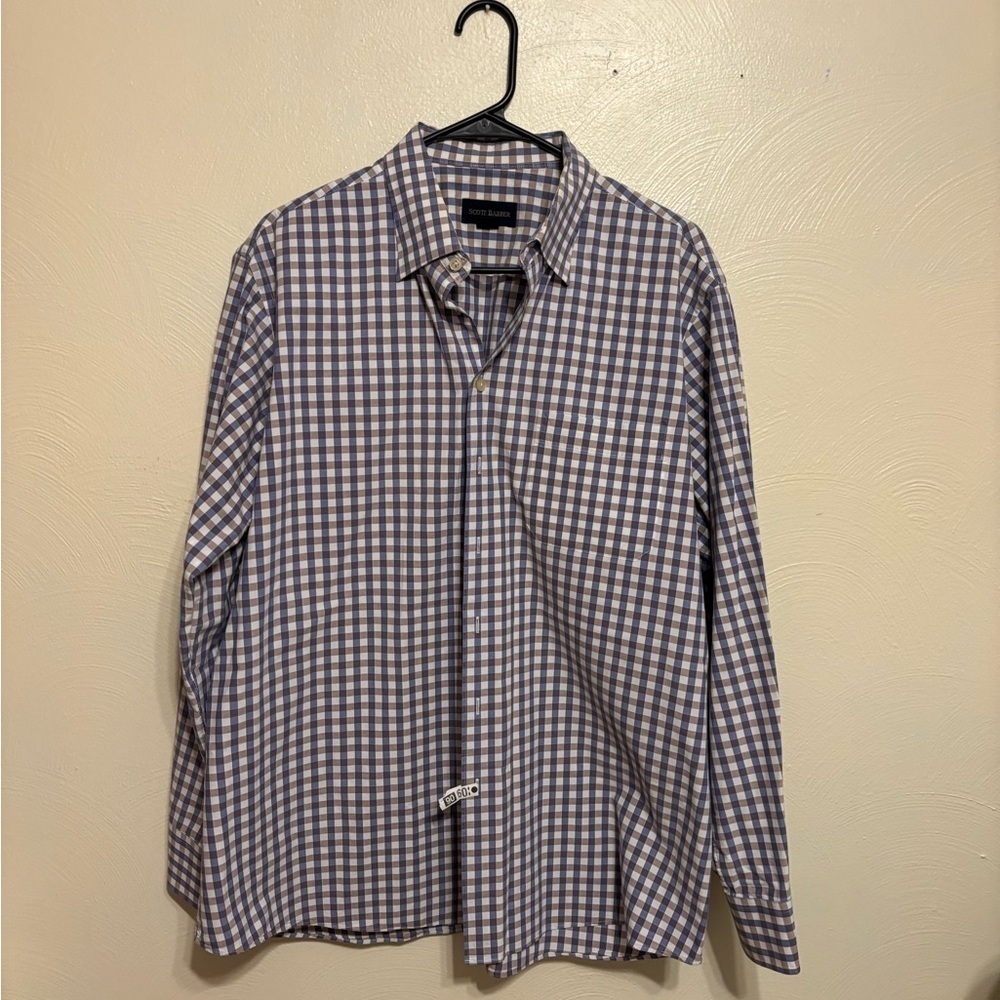 Men's Blue and White Checkered Button Down Shirt
